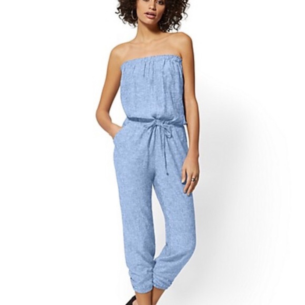 Strapless linen blend jumpsuit